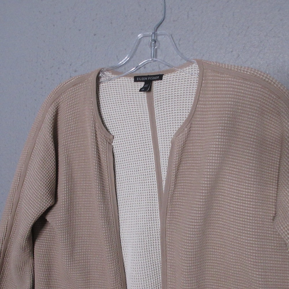 Eileen Fisher Cardigan Beige Silk Organic Cotton Waffle Knit Lagenlook Layer